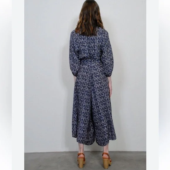 Apiece Apart Isla Wide Leg Jumpsuit 100% Silk Block Print Size 2 - Picture 2 of 16